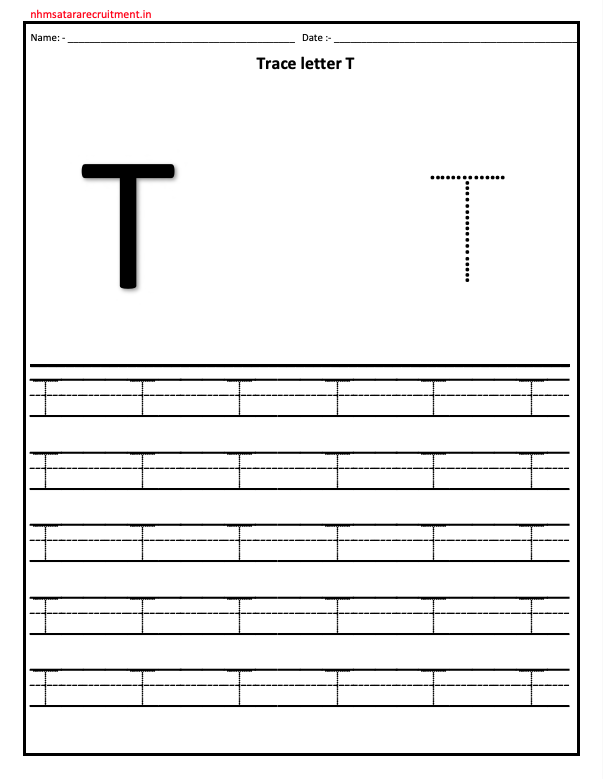 Tracing Letter T Worksheet PDF | Alphabet Worksheet | Tracing Worksheet