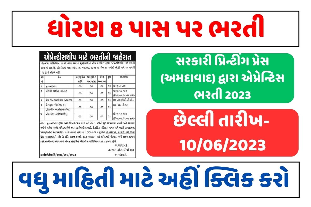 Government Printing Press Ahmedabad Recruitment 2023